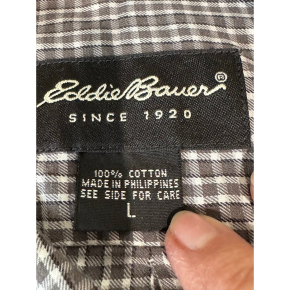 Men's Eddie Bauer Casual Button Down Shirt L Gray White Plaid long sleeve - Picture 4 of 7
